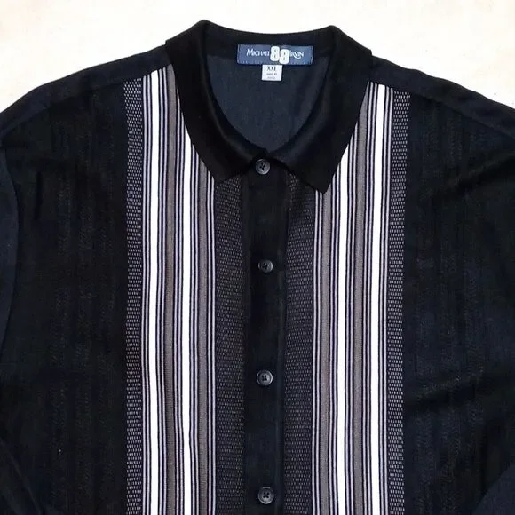 Vintage Michael Irvin 88 Black Gray Striped Knit Long Sleeve Shirt - Size XXL - Picture 2 of 8